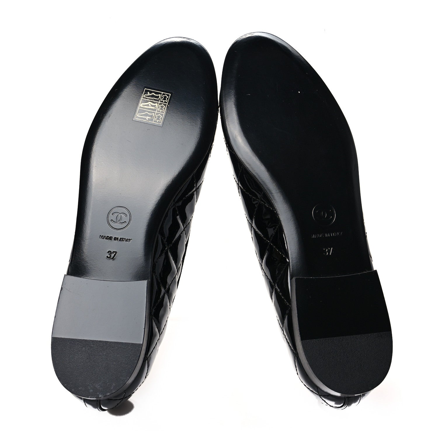 Chanel Patent Calfskin Quilted CC Cap Toe Ballerina Flats 37 Black 5 of 8