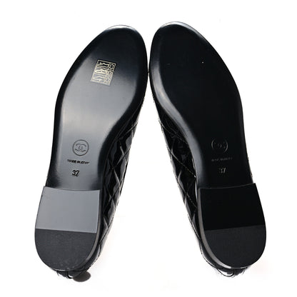 Chanel Patent Calfskin Quilted CC Cap Toe Ballerina Flats 37 Black 5 of 8