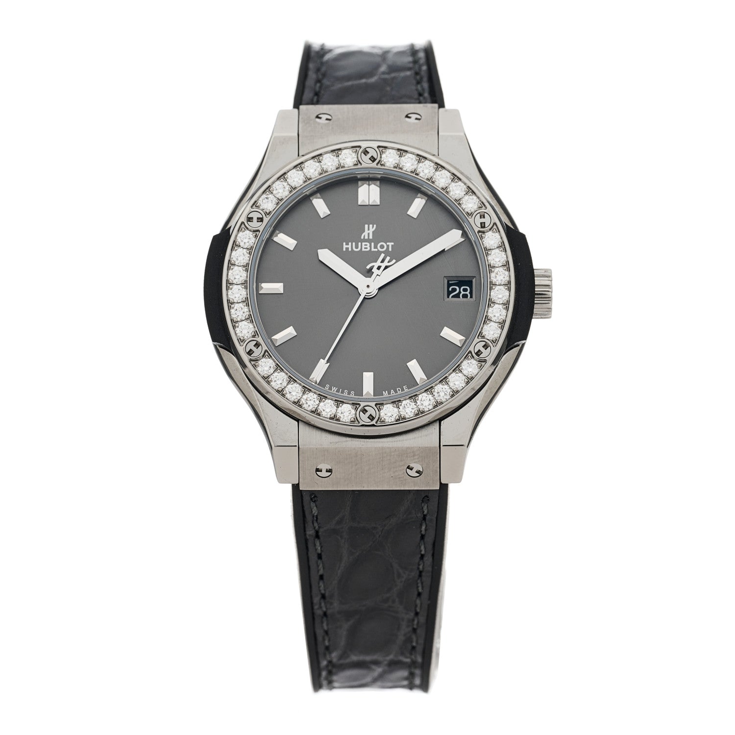 Hublot Titanium Alligator Diamond Bezel 33mm Classic Fusion Automatic Watch Grey 581.NX.7071.LR.1104 1 of 5