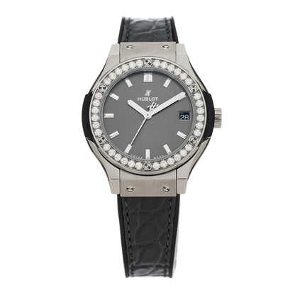 Hublot Titanium Alligator Diamond Bezel 33mm Classic Fusion Automatic Watch Grey 581.NX.7071.LR.1104 1 of 5