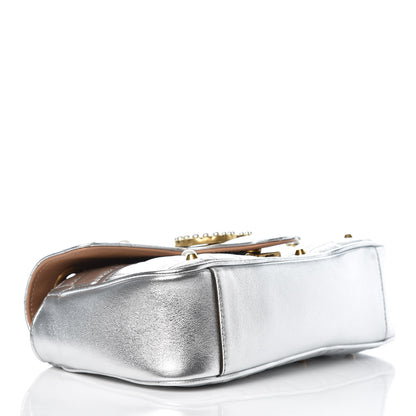 Gucci Metallic Calfskin Matelasse Studded Mini Pearly GG Marmont Shoulder Bag Silver 4 of 8