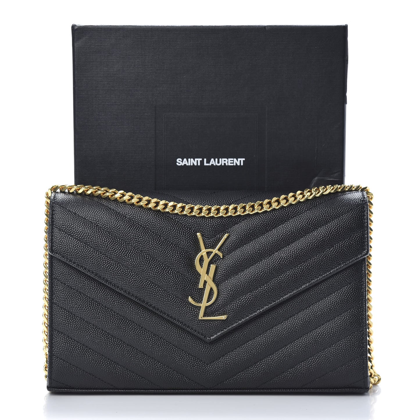 Grain De Poudre Matelasse Chevron Monogram Chain Wallet Black
