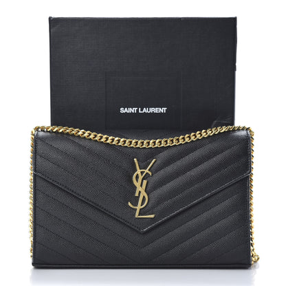 Saint Laurent Grain De Poudre Matelasse Chevron Monogram Chain Wallet Black 10 of 10