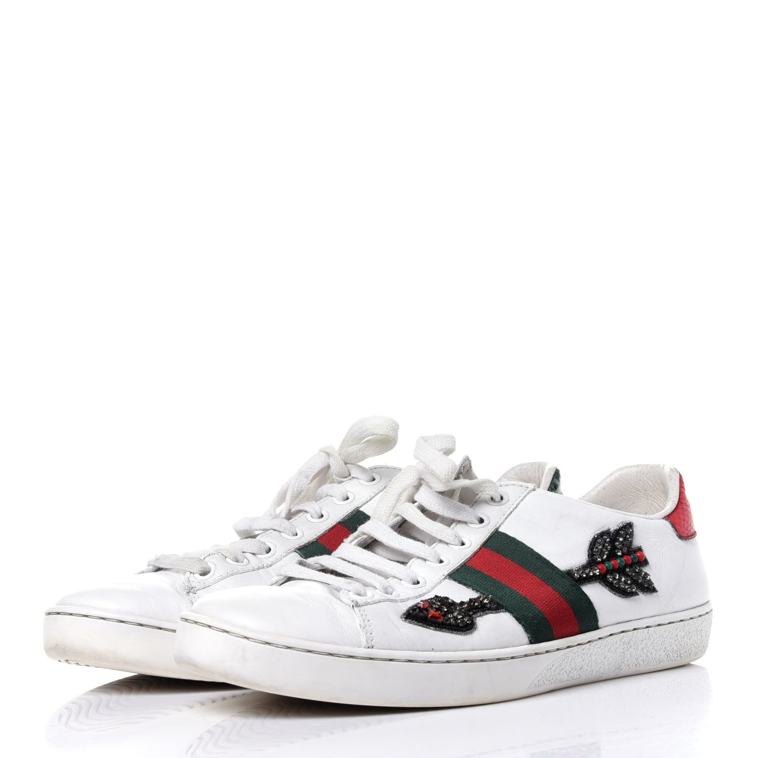 Gucci Calfskin Web Studded Arrow Ace Sneakers 36.5 White 3 of 12