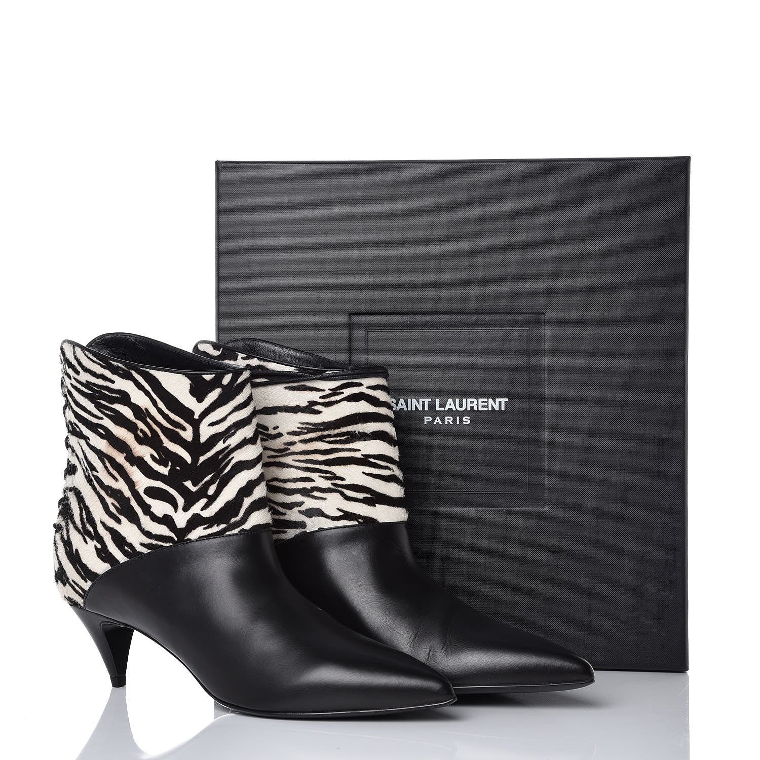 Saint Laurent Calfskin Pony Hair Zebra Print Booties 38.5 Black 7 of 7