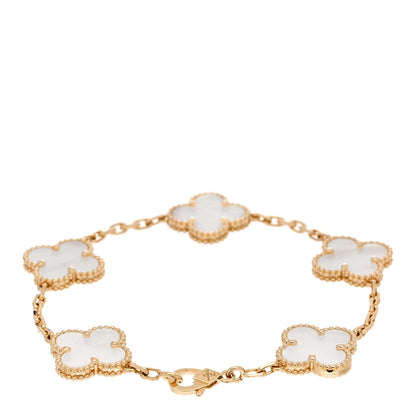 Van Cleef & Arpels 18K Yellow Gold Mother of Pearl 5 Motifs Vintage Alhambra Bracelet 2 of 4