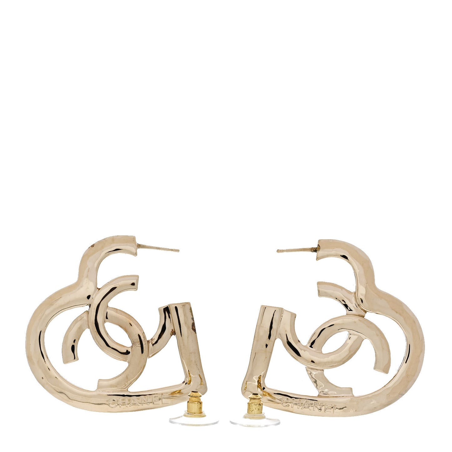 Metal CC Heart Coco In Love Hoop Earrings Gold