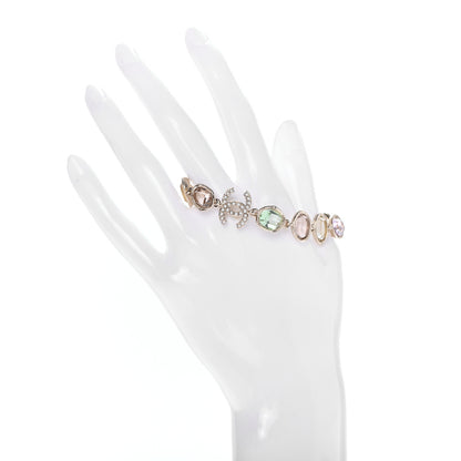Chanel Metal Glass Crystal Strass Pearl CC Chain Bracelet Gold Multicolor Pearly White 2 of 4