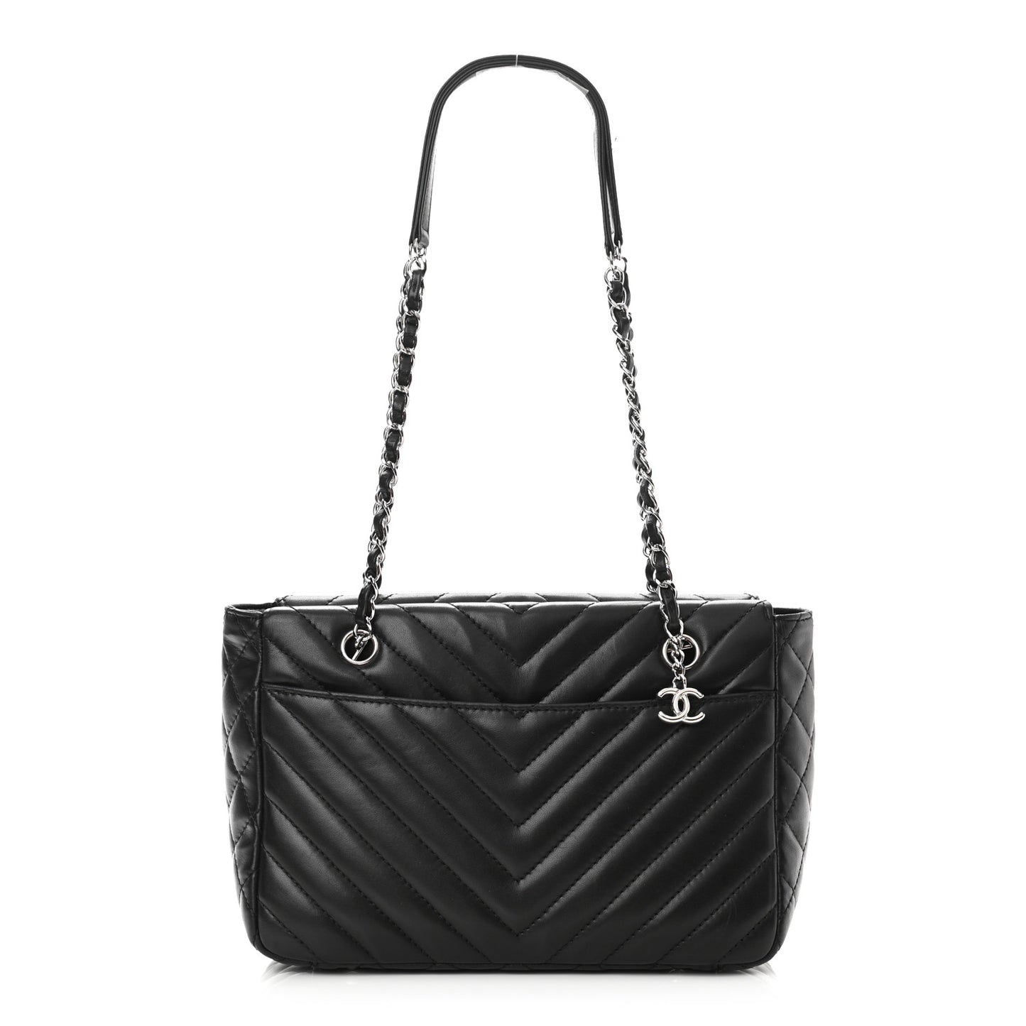 Lambskin Surpique Chevron Small Tote Black