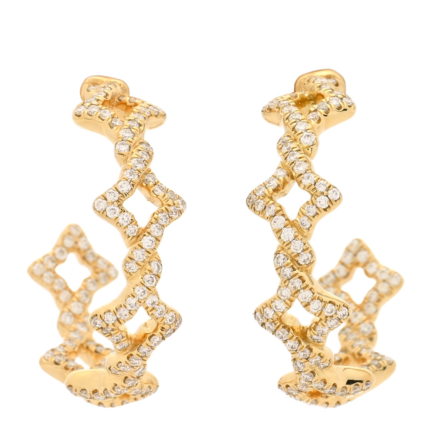 David Yurman 18K Yellow Gold Pave Diamond Small Venetian Quatrefoil Hoop Earrings 1 of 4