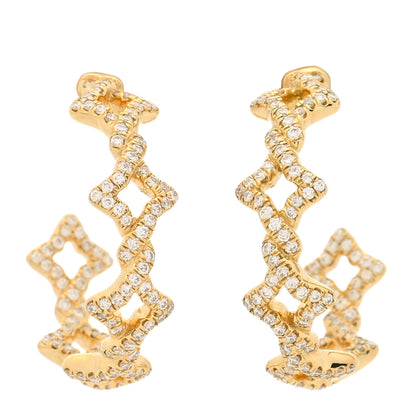 David Yurman 18K Yellow Gold Pave Diamond Small Venetian Quatrefoil Hoop Earrings 1 of 4