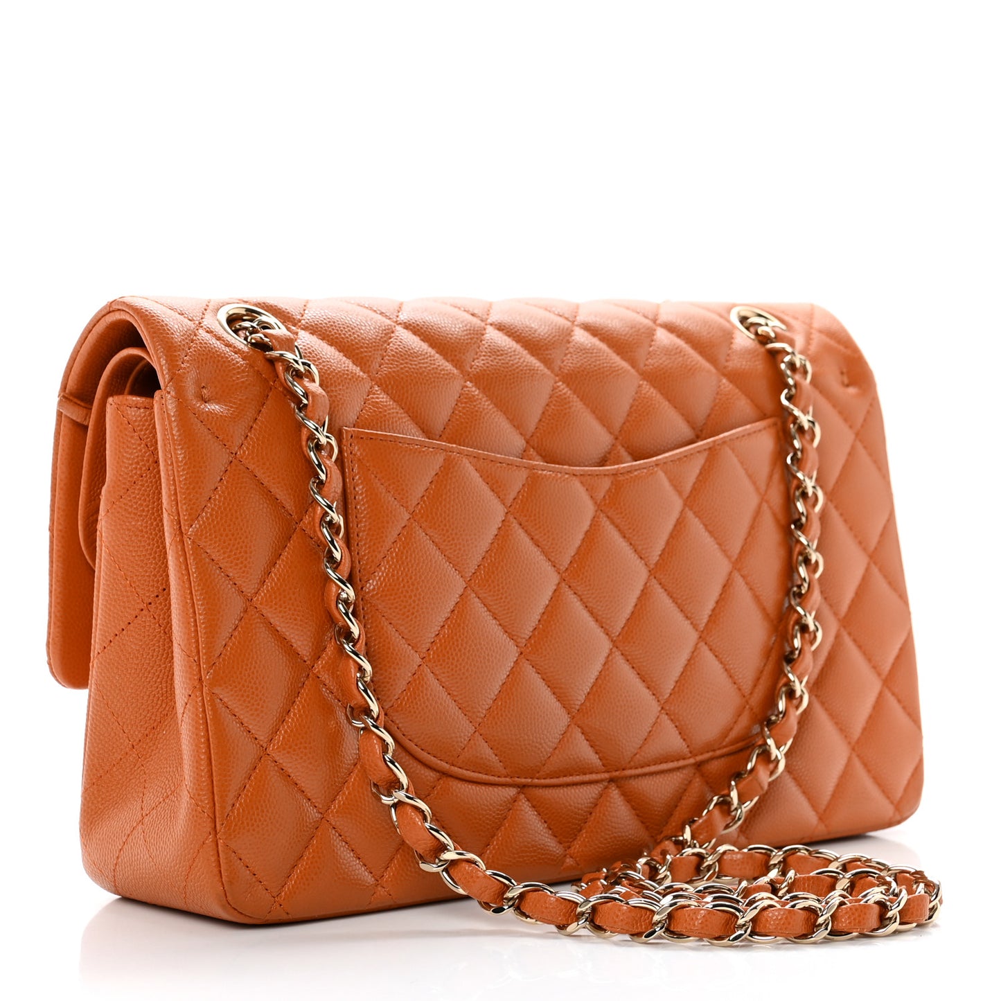 Caviar Quilted Medium Double Flap Light Brown