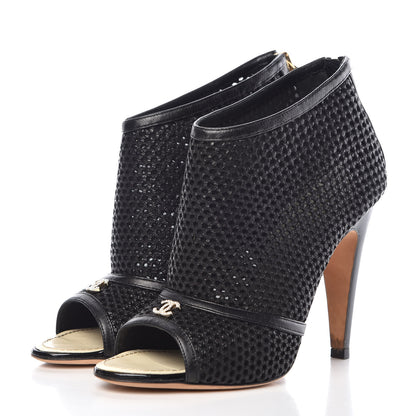 Chanel Mesh CC Peep Toe Ankle Boots 38 Black 3 of 13