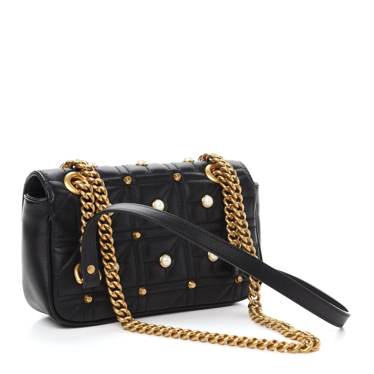 Calfskin Matelasse Studded Mini Pearly GG Marmont Shoulder Bag Black