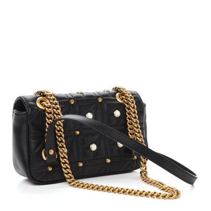 Gucci Calfskin Matelasse Studded Mini Pearly GG Marmont Shoulder Bag Black 3 of 12