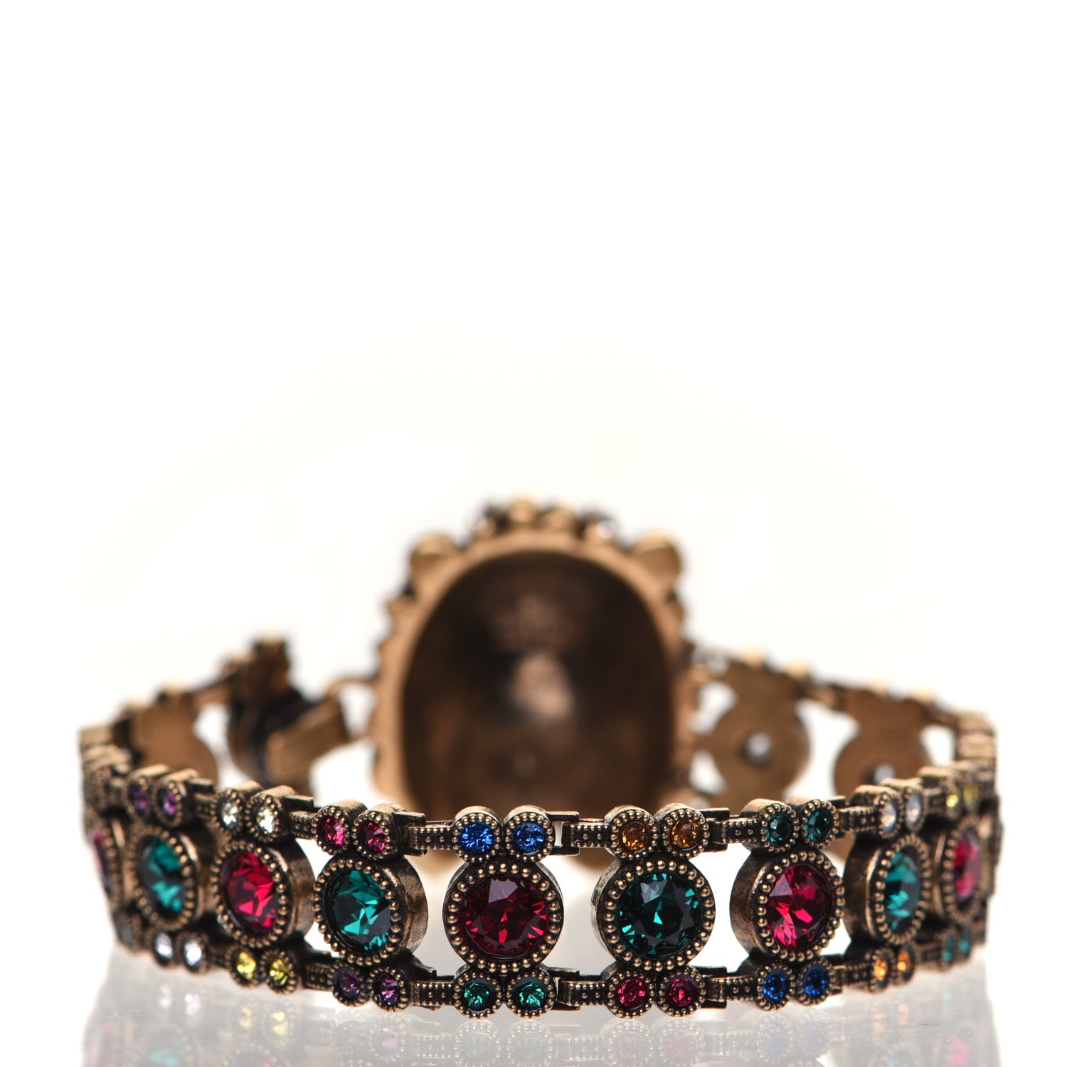 Gucci Metal Crystal Lion Head Bracelet L Aged Gold Multicolor 3 of 6