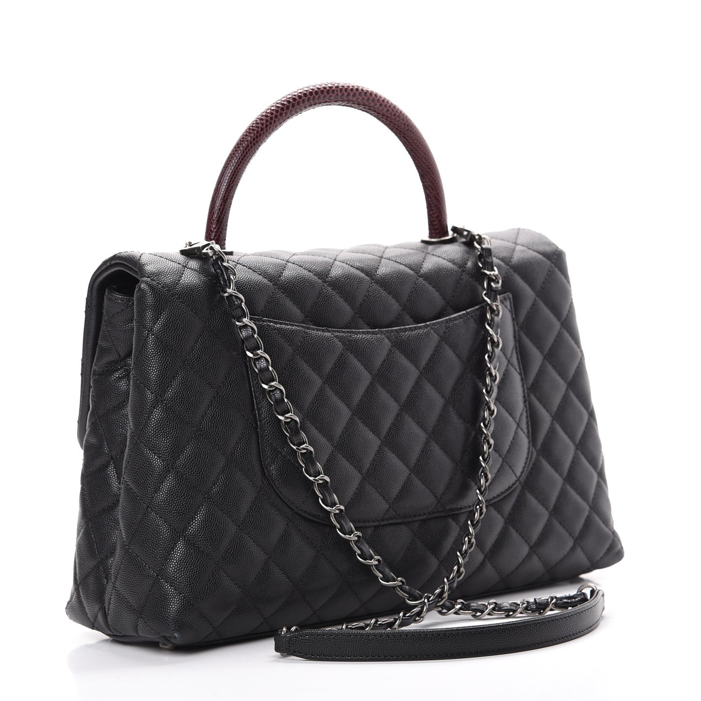Caviar Lizard Quilted Medium Coco Handle Flap Black