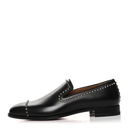 Christian Louboutin Calfskin Spike Mens Dandy Cloo Flat Loafers 42 Black Silver 1 of 7