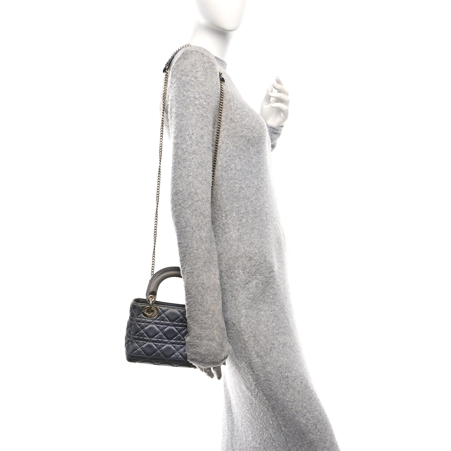 Satin Swarovski Crystal Cannage Mini Lady Dior Grey