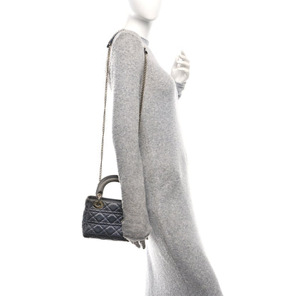 Christian Dior Satin Swarovski Crystal Cannage Mini Lady Dior Grey 2 of 10