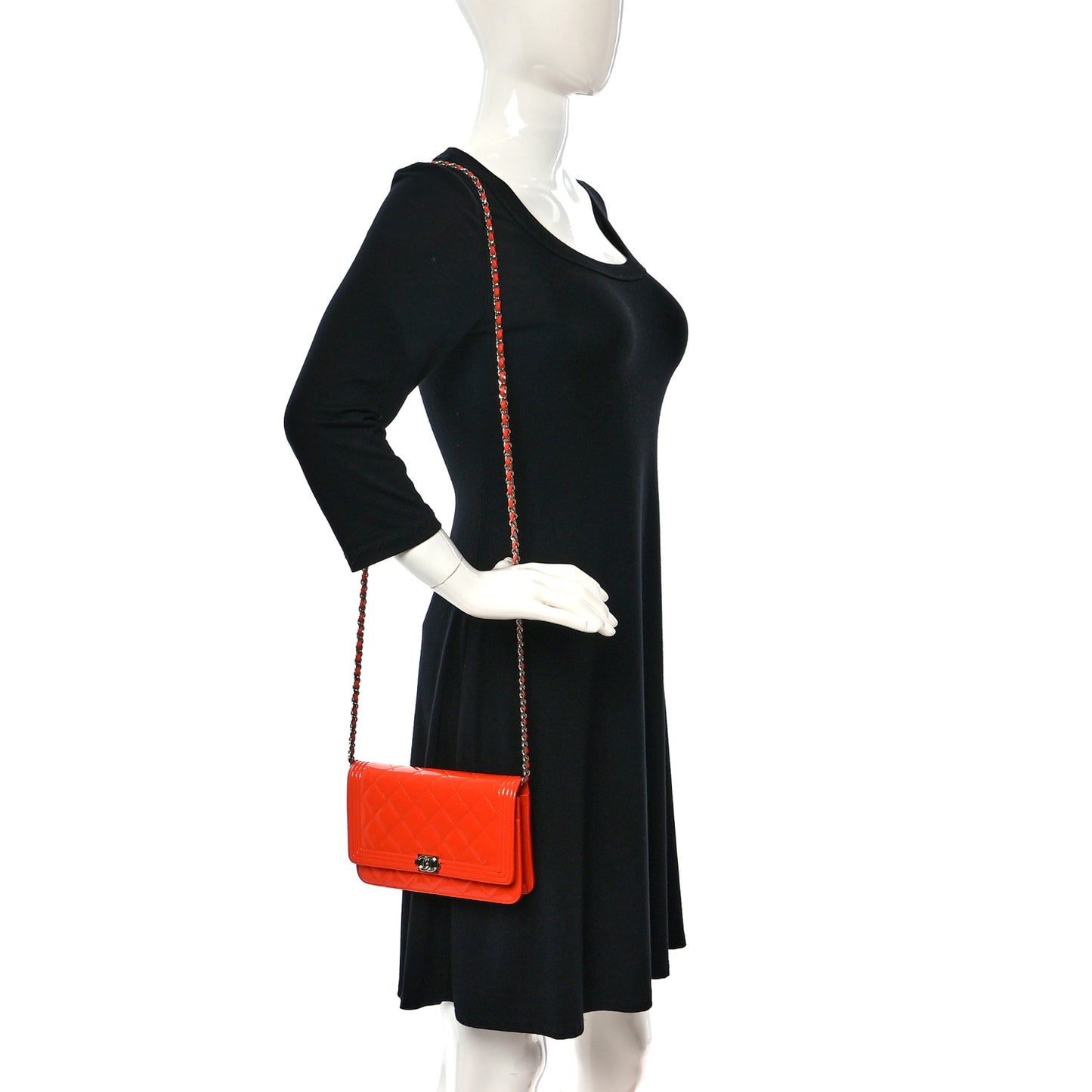 Patent Calfskin Quilted Boy Wallet On Chain WOC Orange