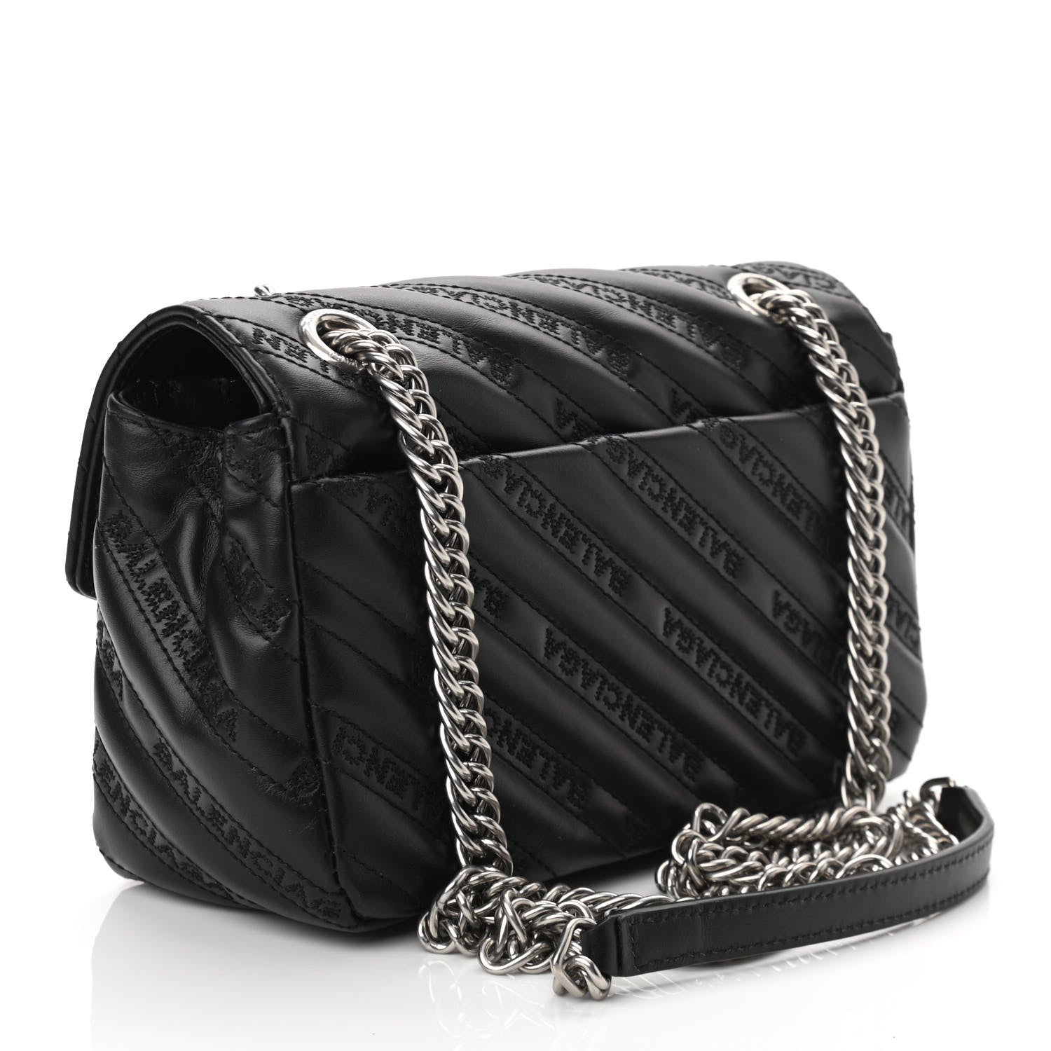 Balenciaga Calfskin Logo Matelasse S BB Round Shoulder Bag Black 2 of 8
