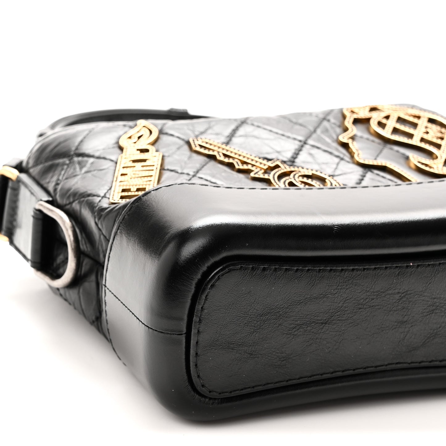 Aged Calfskin Quilted Charms Small Gabrielle Hobo Black