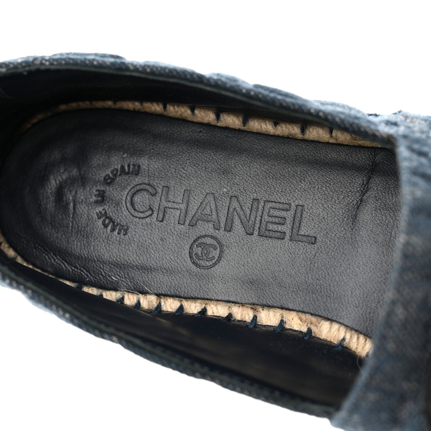 Denim Toile Embossed CC Espadrilles 39 Blue Black