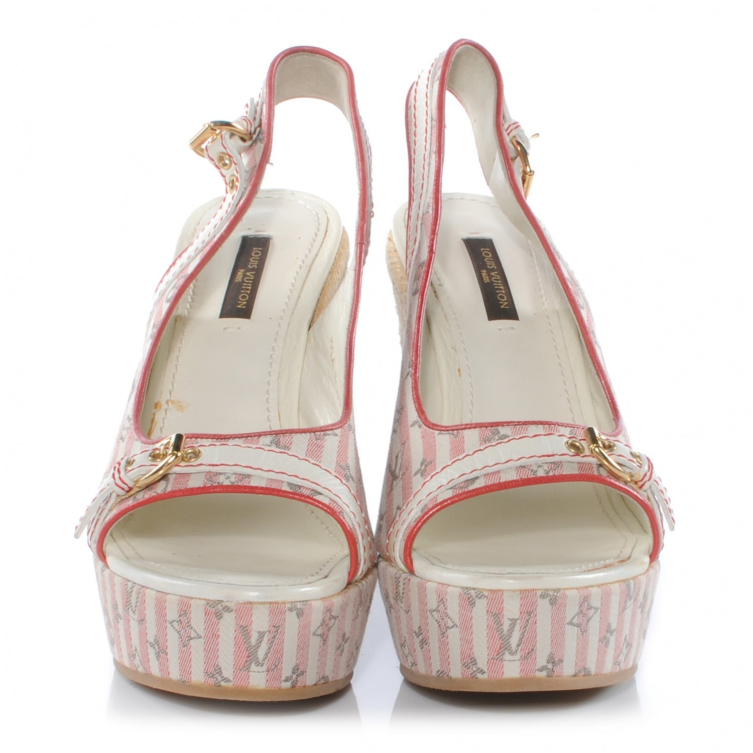 Louis Vuitton Mini Lin Croisette Anemone Wedges Sandals 38 Red 2 of 7