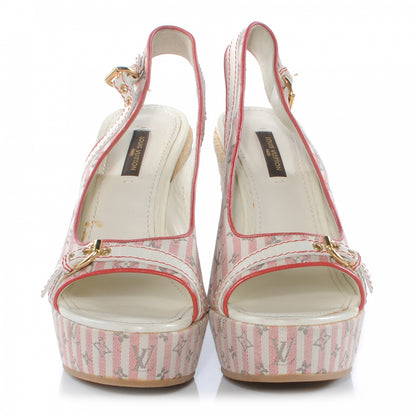 Louis Vuitton Mini Lin Croisette Anemone Wedges Sandals 38 Red 2 of 7
