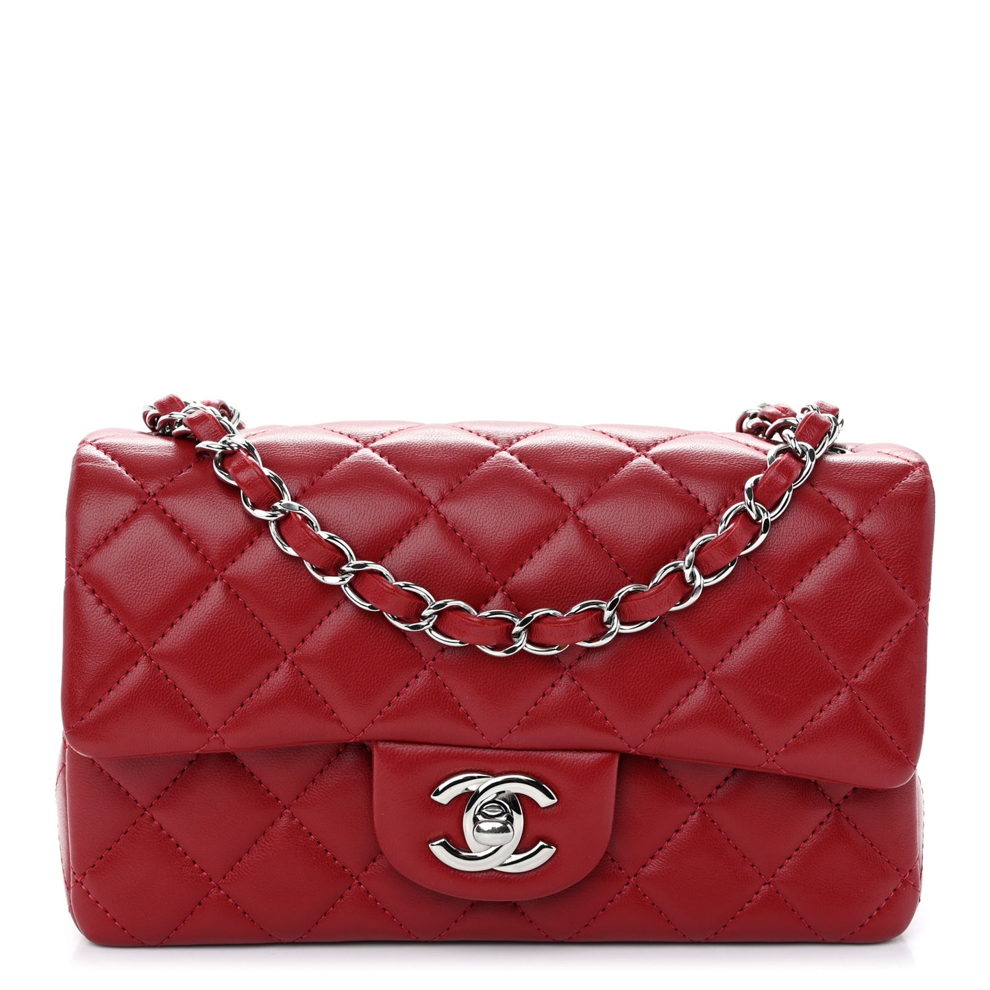 Lambskin Quilted Mini Rectangular Flap Red