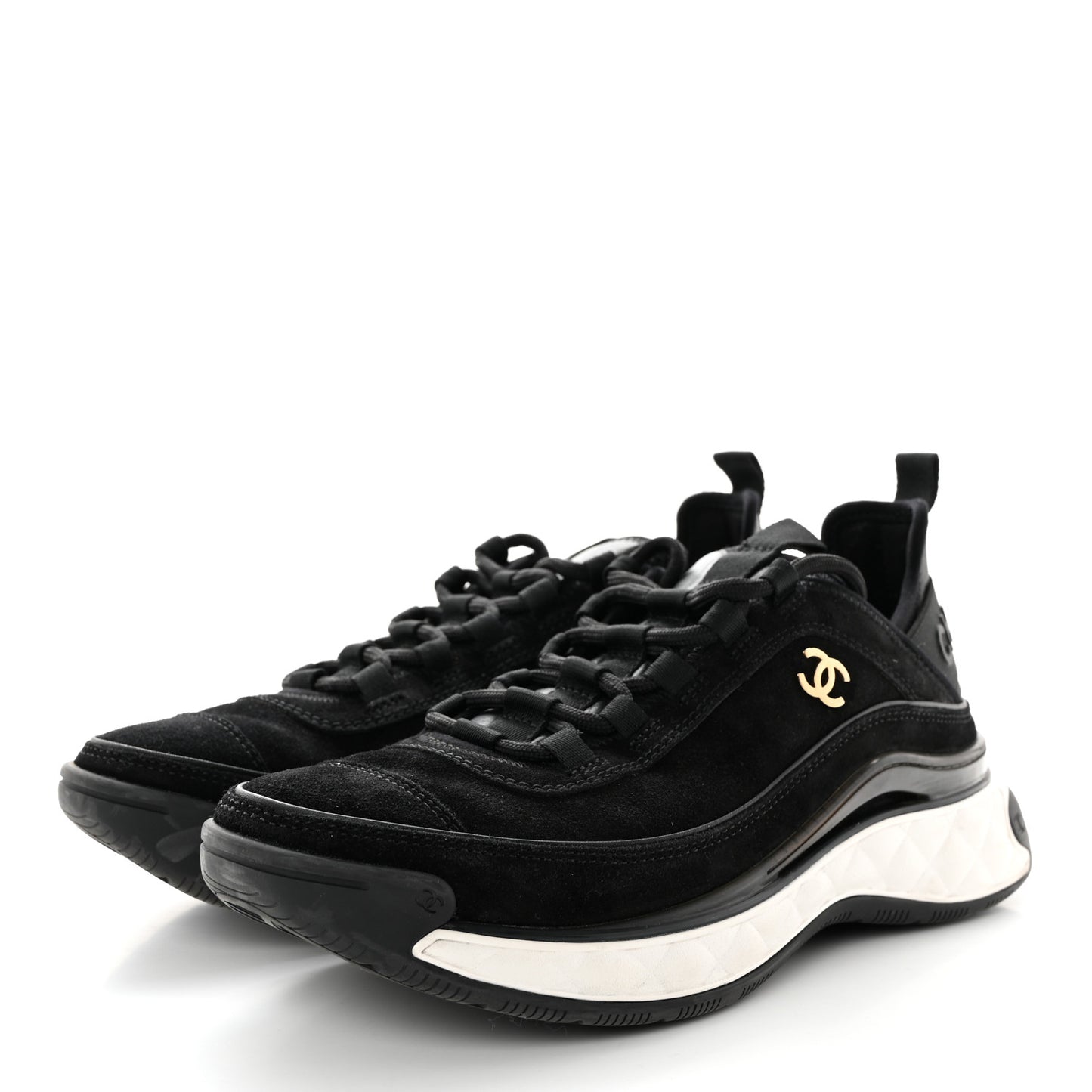 Suede Calfskin Nylon Grosgrain CC Sneakers 37.5 Black