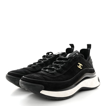 Chanel Suede Calfskin Nylon Grosgrain CC Sneakers 37.5 Black 3 of 12