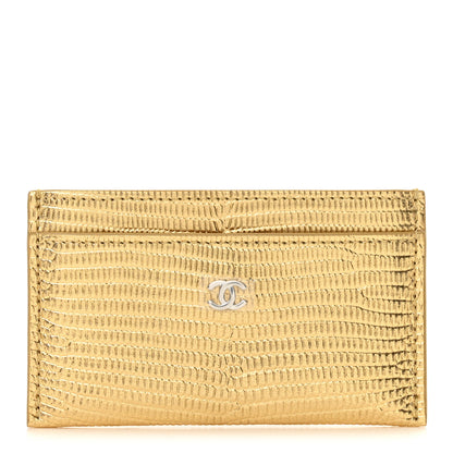 Chanel Metallic Calfskin Lizard Embossed Card Holder Gold 1 of 8
