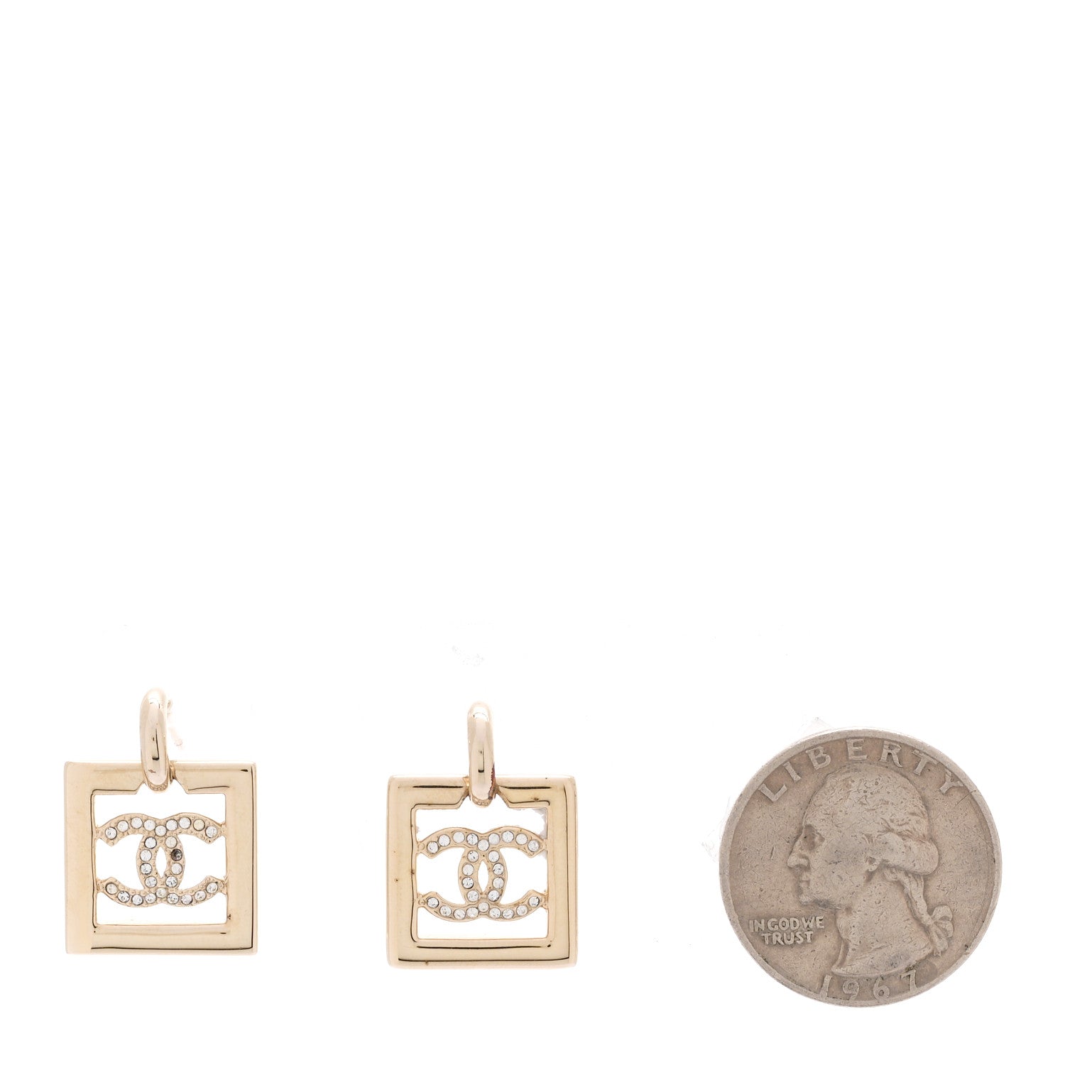 Chanel Metal Crystal Square CC Dangle Earrings Gold 2 of 5