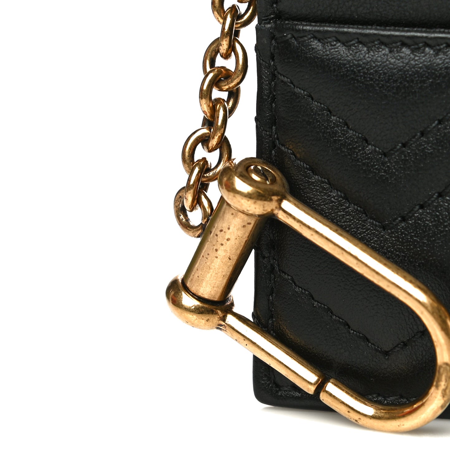 Calfskin Matelasse Chevron GG Marmont Key Case Card Holder Black