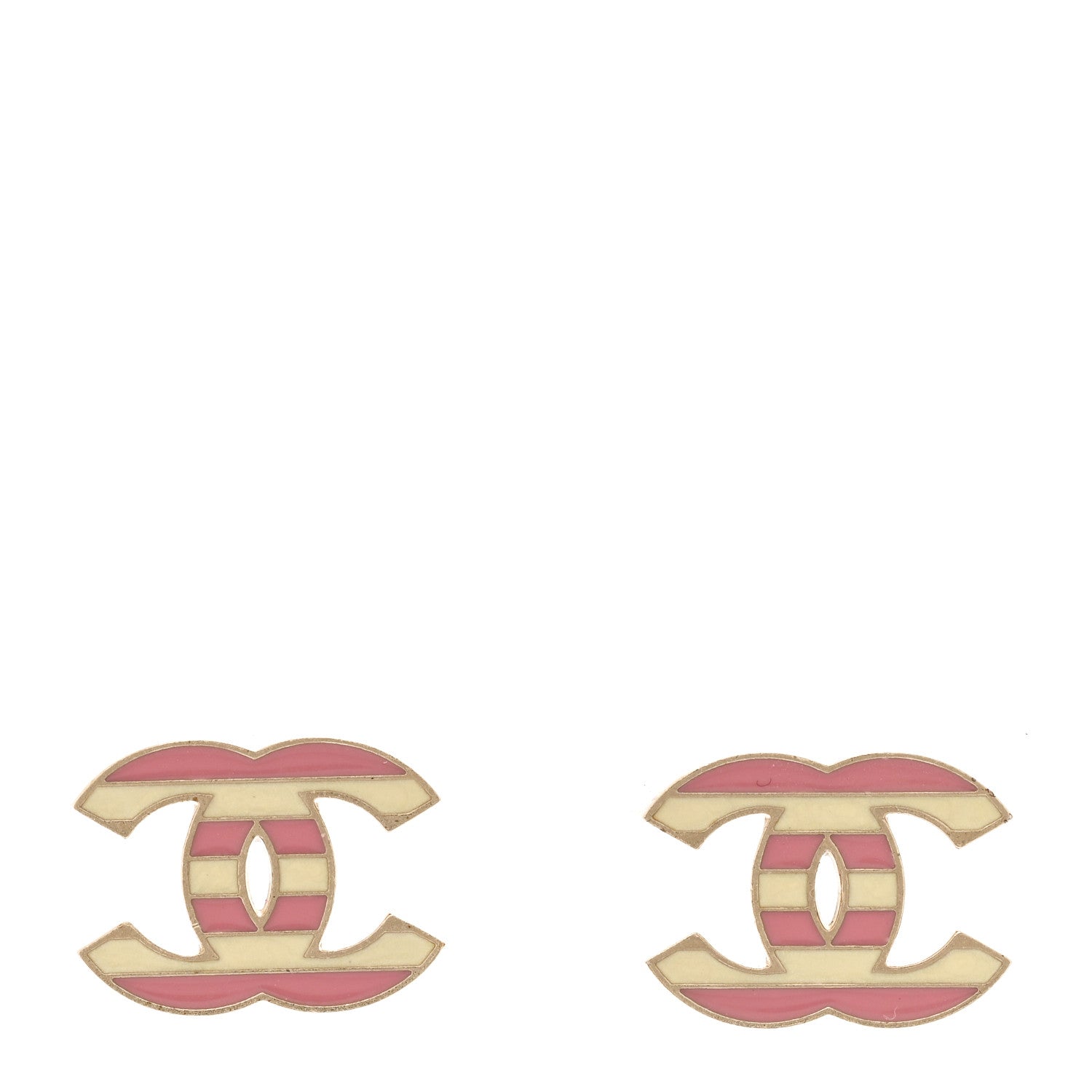 Chanel Enamel Striped CC Earrings Pink White Gold 1 of 4