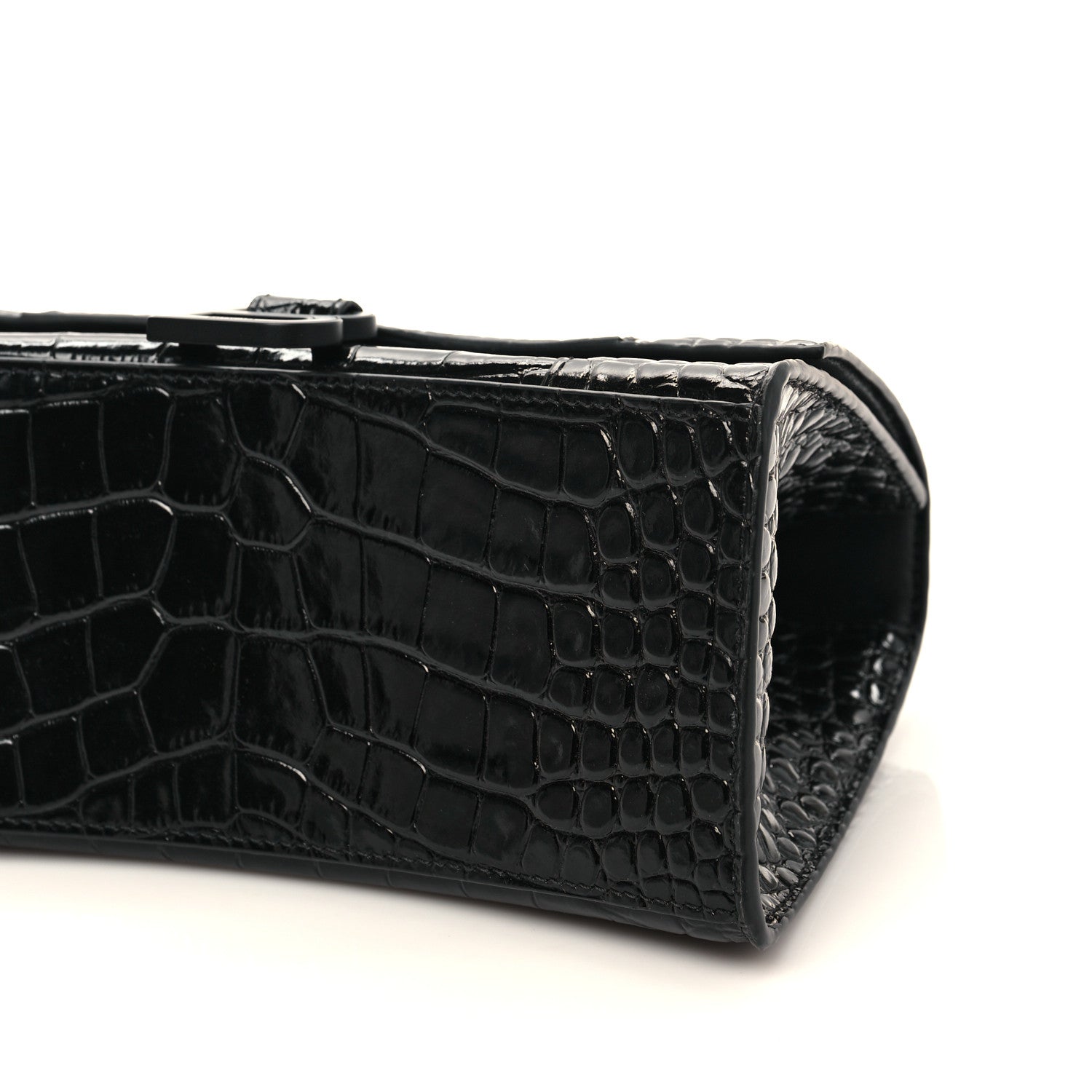 Balenciaga Shiny Calfskin Monochrome Crocodile Embossed Small Hourglass Top Handle Bag Black 8 of 8