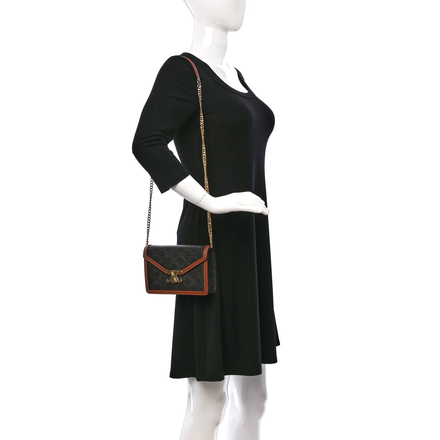 Celine Triomphe Canvas Calfskin Margo Wallet on Chain Tan 2 of 9