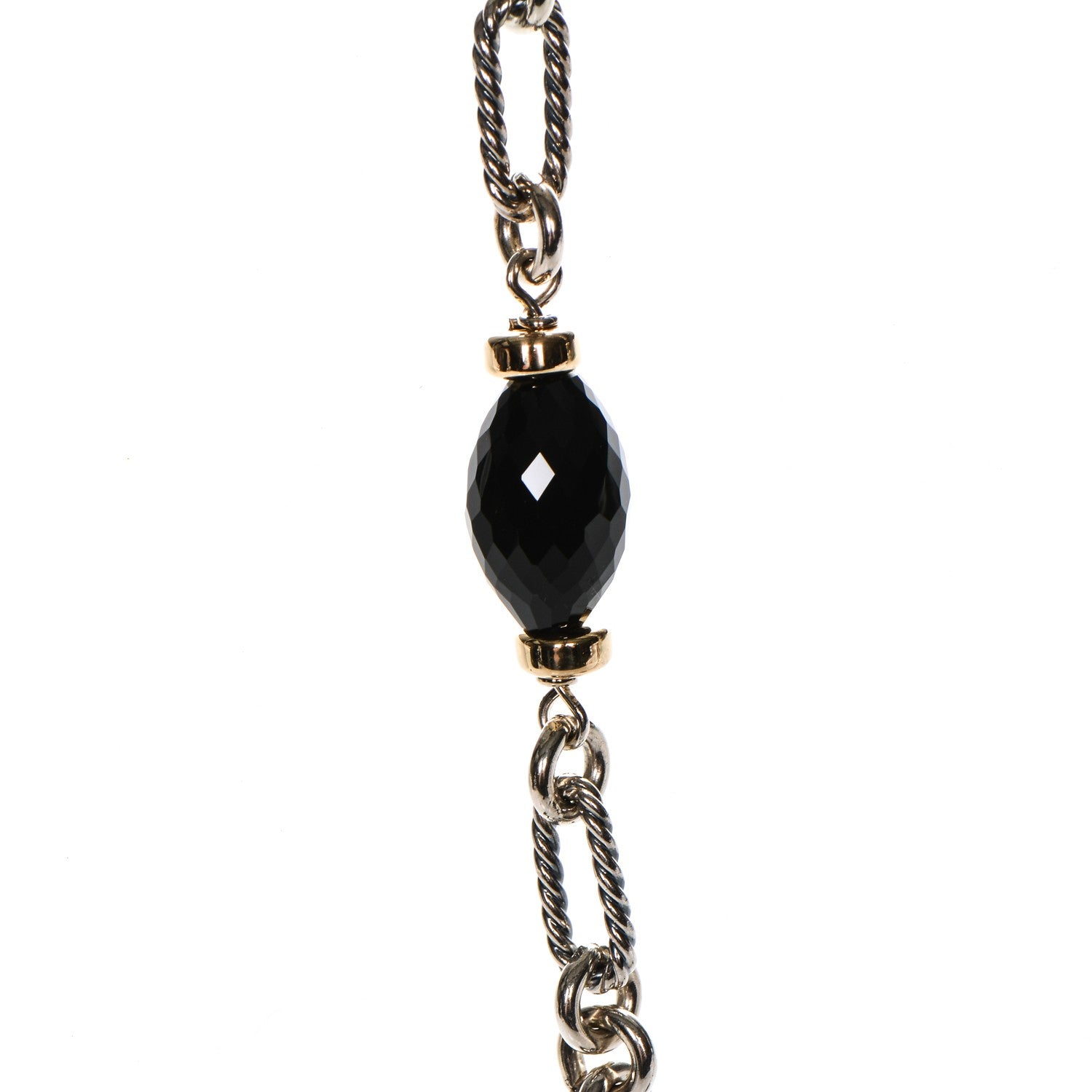 David Yurman Sterling Silver 18K Yellow Gold Black Onyx Pearl Figaro Chain Necklace 4 of 6