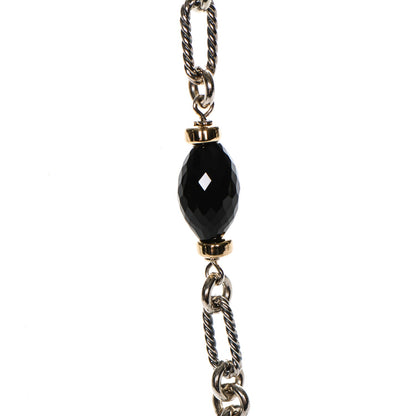 David Yurman Sterling Silver 18K Yellow Gold Black Onyx Pearl Figaro Chain Necklace 4 of 6