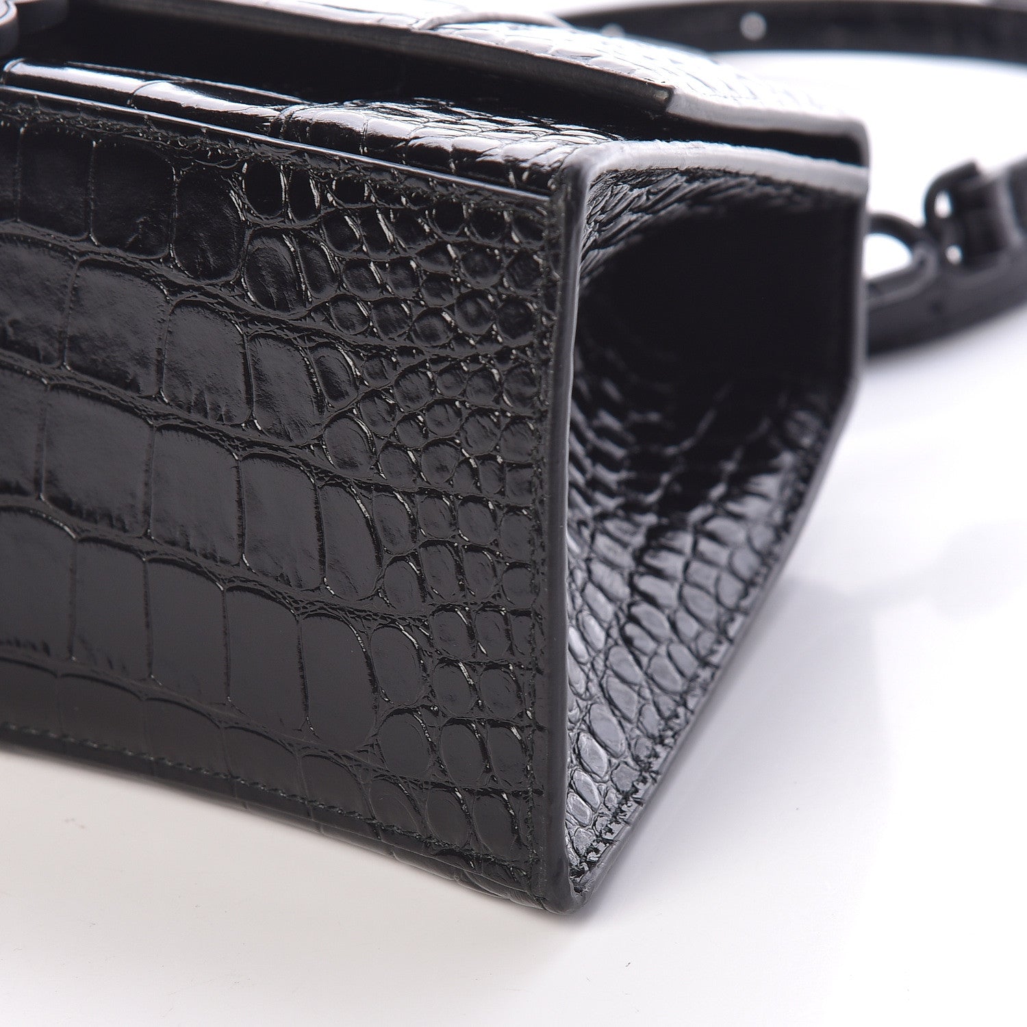 Balenciaga Shiny Calfskin Monochrome Crocodile Embossed Small Hourglass Top Handle Bag Black 9 of 9