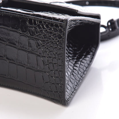 Balenciaga Shiny Calfskin Monochrome Crocodile Embossed Small Hourglass Top Handle Bag Black 9 of 9