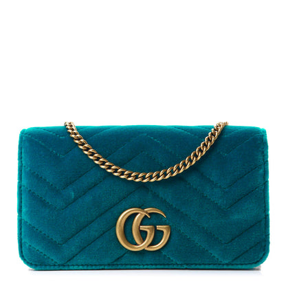 Gucci Velvet Matelasse GG Marmont Mini Bag Pavone Cyan 1 of 10