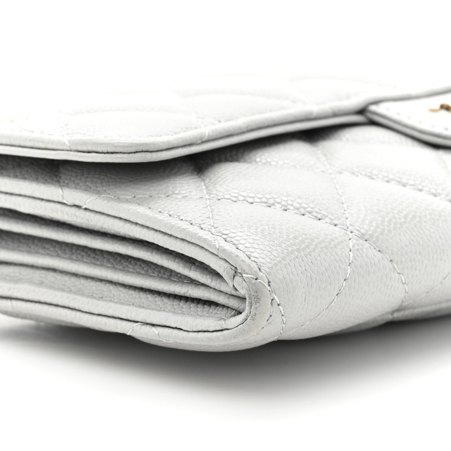 Caviar Quilted Large Gusset Flap Wallet Grey