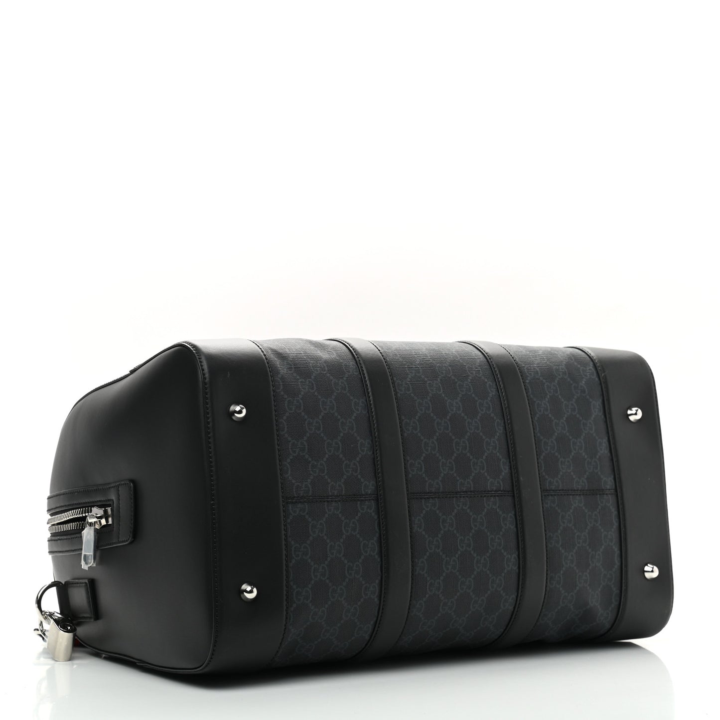 Soft GG Supreme Monogram Appia Calfskin Web Medium Carry On Duffle Bag Black Grey