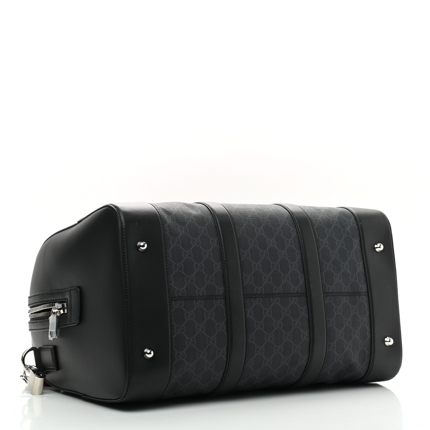 Gucci Soft GG Supreme Monogram Appia Calfskin Web Medium Carry On Duffle Bag Black Grey 3 of 13