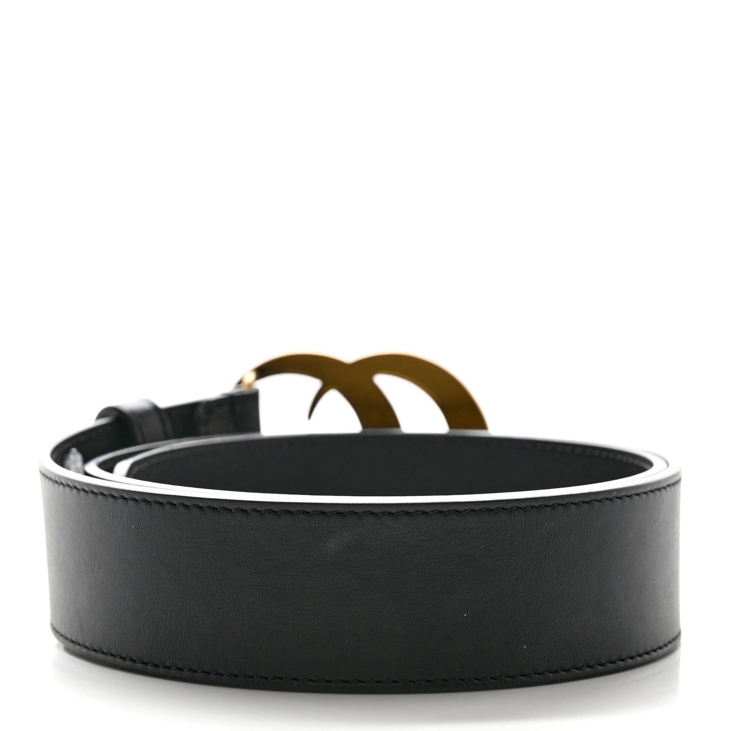 Moon Calfskin Pearl Double G 40mm Belt 80 32 Black Cream