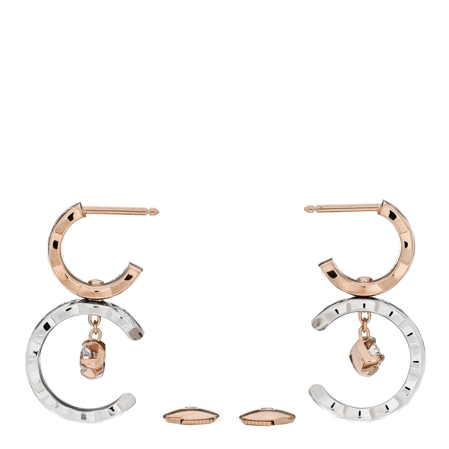 18K White Beige Gold Diamond Coco Crush Hoop Drop Earrings