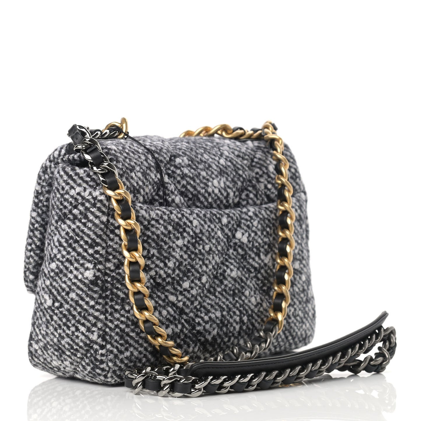 Tweed Quilted Medium Chanel 19 Flap Black White